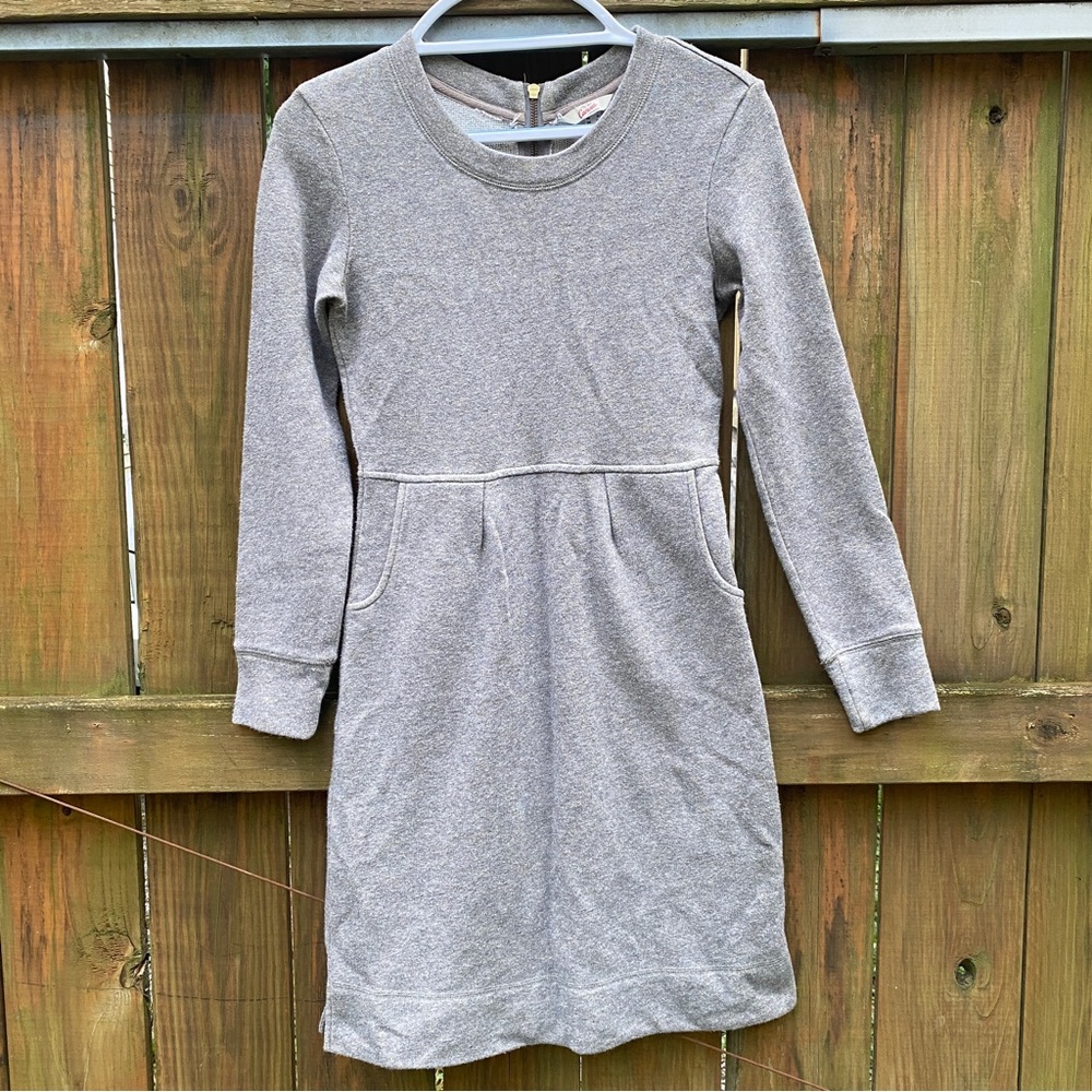 Land’s End Canvas long sleeve sweatshirt dress metallic gray brown pockets